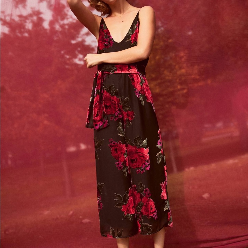 Anthropologie Floral Burnout Waisted Jumpsuit